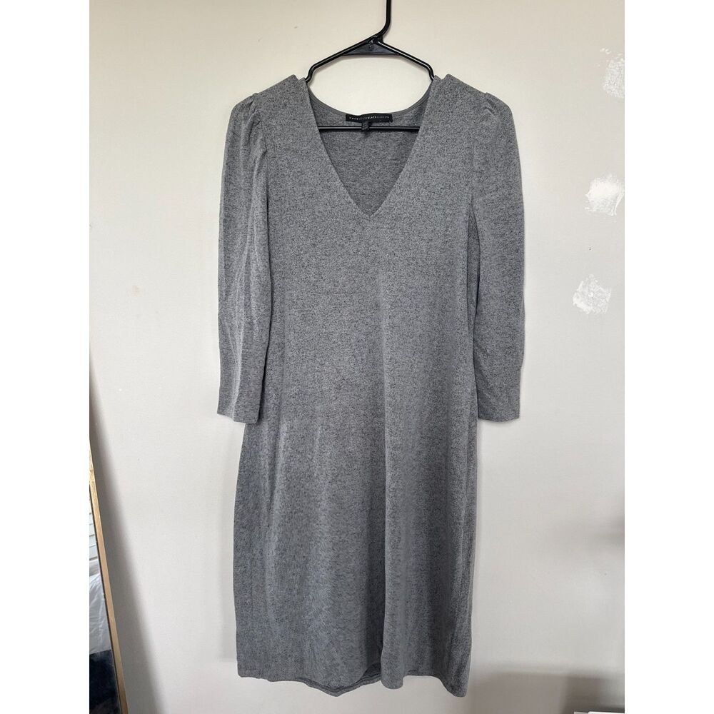 White House Black Market Heather Grey V-Neck Knit Sweater Dress - Size Small